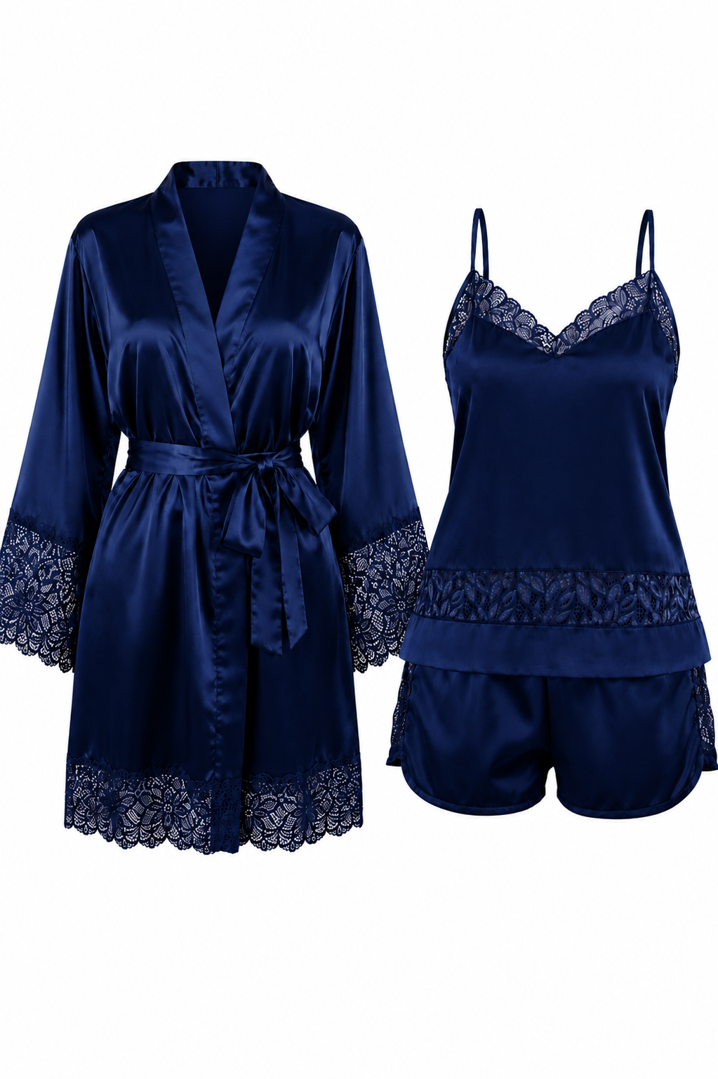 KIT BATA Y PIJAMA SHORT SATINADO AZUL