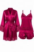 KIT BATA Y PIJAMA SHORT SATINADO BORGOÑA