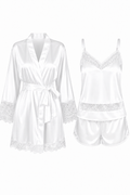 KIT BATA Y PIJAMA SHORT SATINADO BLANCO