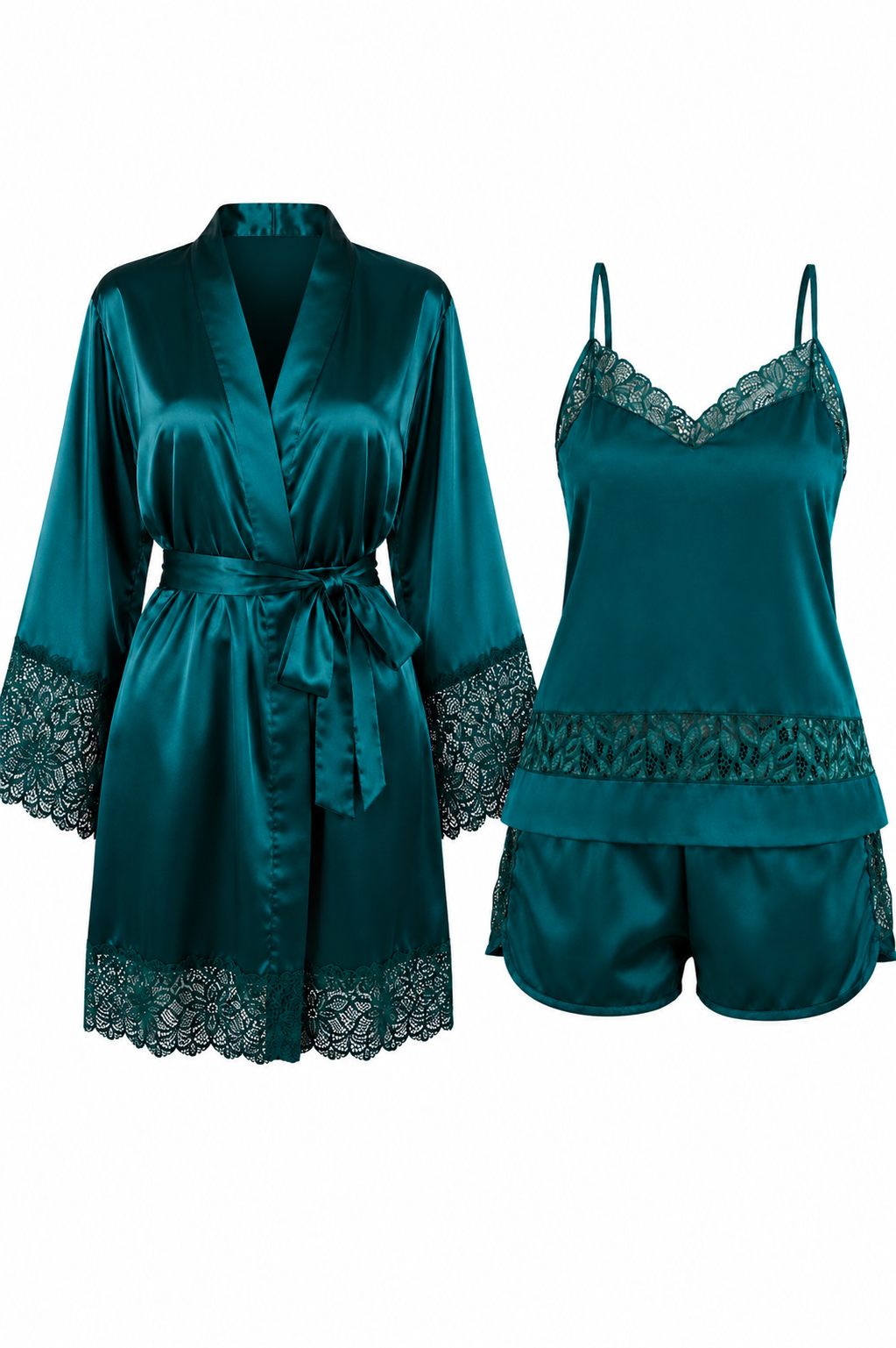 KIT BATA Y PIJAMA SHORT SATINADO VERDE