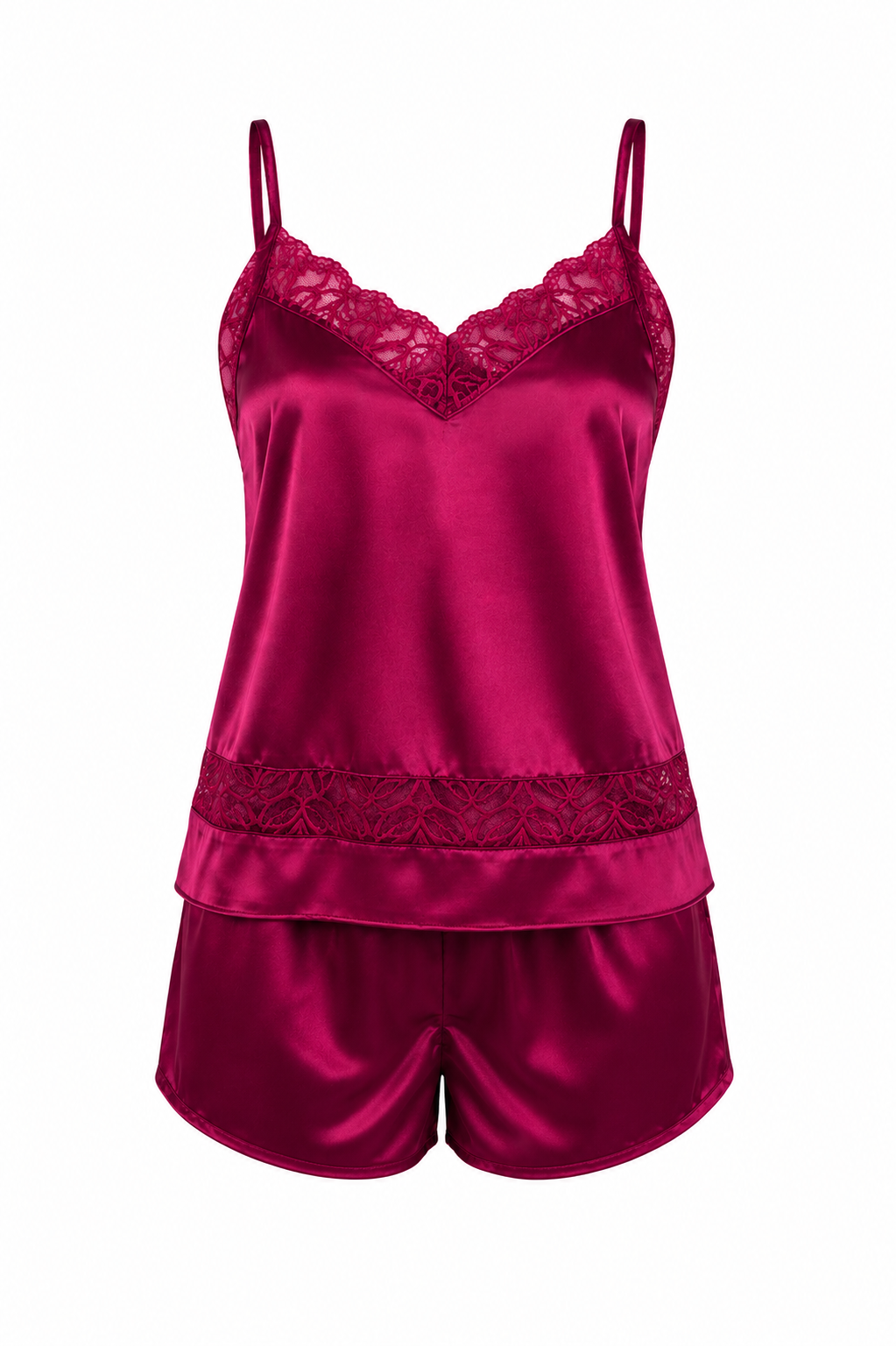 KIT BATA Y PIJAMA SHORT SATINADO BORGOÑA