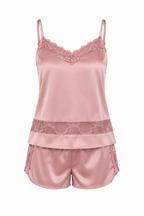 KIT BATA Y PIJAMA SHORT SATINADO ROSA