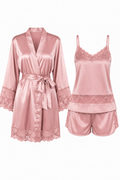 KIT BATA Y PIJAMA SHORT SATINADO ROSA