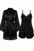 KIT BATA Y PIJAMA SHORT SATINADO NEGRO