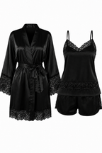 KIT BATA Y PIJAMA SHORT SATINADO NEGRO
